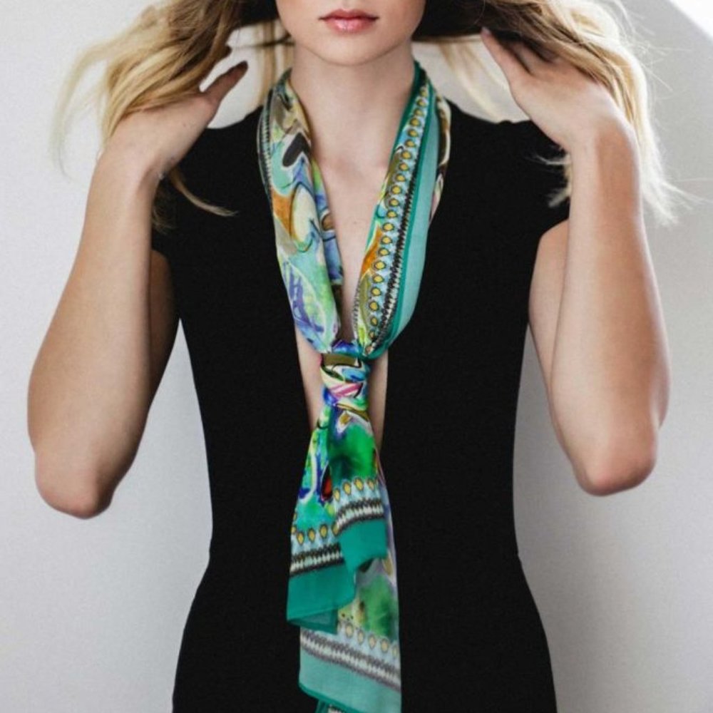 Printed Scarf in Aqua Green